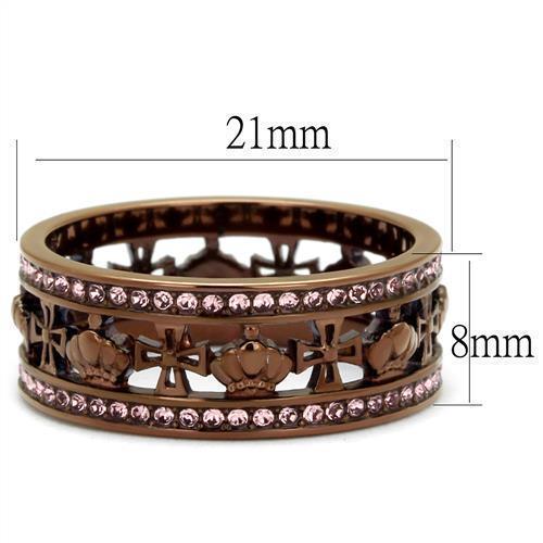 Womens Coffee Brown Ring Anillo Cafe Para Mujer 316L Stainless Steel with Top Grade Crystal in Light Rose Podere - Jewelry Store by Erik Rayo