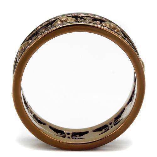 Womens Coffee Brown Ring Anillo Cafe Para Mujer 316L Stainless Steel with Top Grade Crystal in Light Rose Podere - Jewelry Store by Erik Rayo