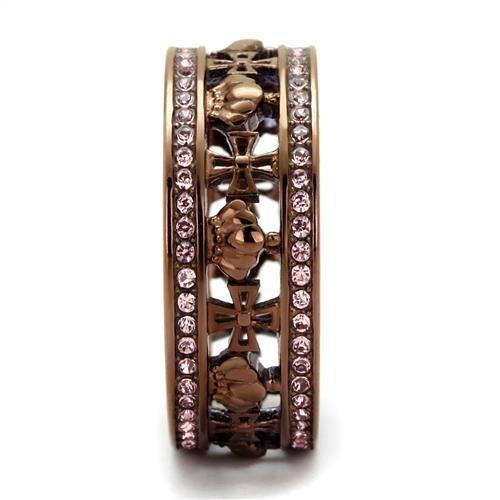 Womens Coffee Brown Ring Anillo Cafe Para Mujer 316L Stainless Steel with Top Grade Crystal in Light Rose Podere - Jewelry Store by Erik Rayo