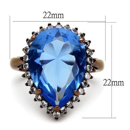 Womens Coffee Brown Ring Anillo Cafe Para Mujer 316L Stainless Steel with Top Grade Crystal in Light Sapphire Ortona - Jewelry Store by Erik Rayo