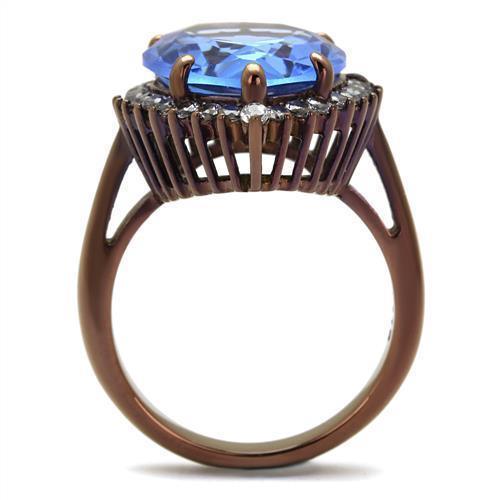 Womens Coffee Brown Ring Anillo Cafe Para Mujer 316L Stainless Steel with Top Grade Crystal in Light Sapphire Ortona - Jewelry Store by Erik Rayo