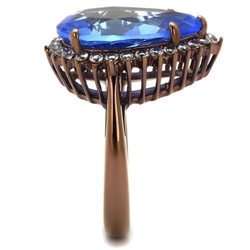 Womens Coffee Brown Ring Anillo Cafe Para Mujer 316L Stainless Steel with Top Grade Crystal in Light Sapphire Ortona - Jewelry Store by Erik Rayo