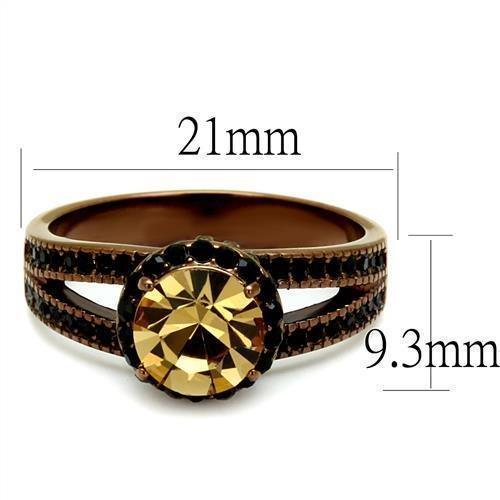 Womens Coffee Brown Ring Anillo Cafe Para Mujer 316L Stainless Steel with Top Grade Crystal in Light Smoked Caserta - Jewelry Store by Erik Rayo