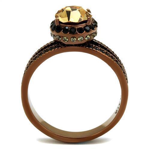 Womens Coffee Brown Ring Anillo Cafe Para Mujer 316L Stainless Steel with Top Grade Crystal in Light Smoked Caserta - Jewelry Store by Erik Rayo