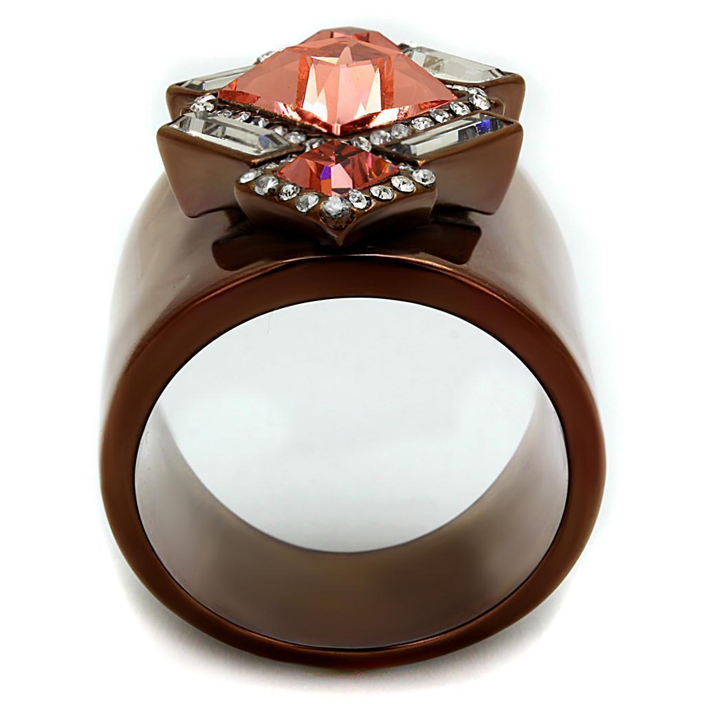 Womens Coffee Brown Ring Anillo Cafe Para Mujer 316L Stainless Steel with Top Grade Crystal in Rose Romagna - Jewelry Store by Erik Rayo