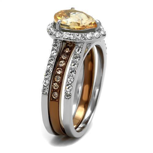 Coffee Brown Rings for Women Anillo Cafe Para Mujer Stainless Steel with AAA Grade CZ in Champagne Castel - Jewelry Store by Erik Rayo