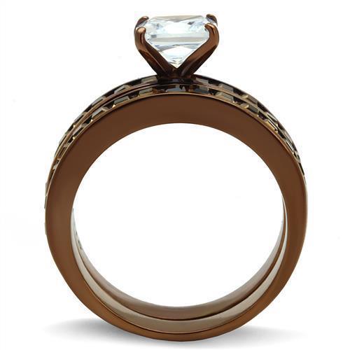 Coffee Brown Rings for Women Anillo Cafe Para Mujer Stainless Steel with AAA Grade CZ in Clear Aquino - Jewelry Store by Erik Rayo