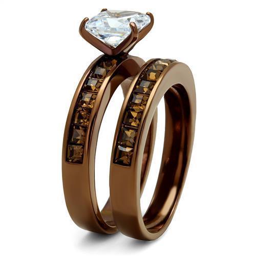 Coffee Brown Rings for Women Anillo Cafe Para Mujer Stainless Steel with AAA Grade CZ in Clear Aquino - Jewelry Store by Erik Rayo