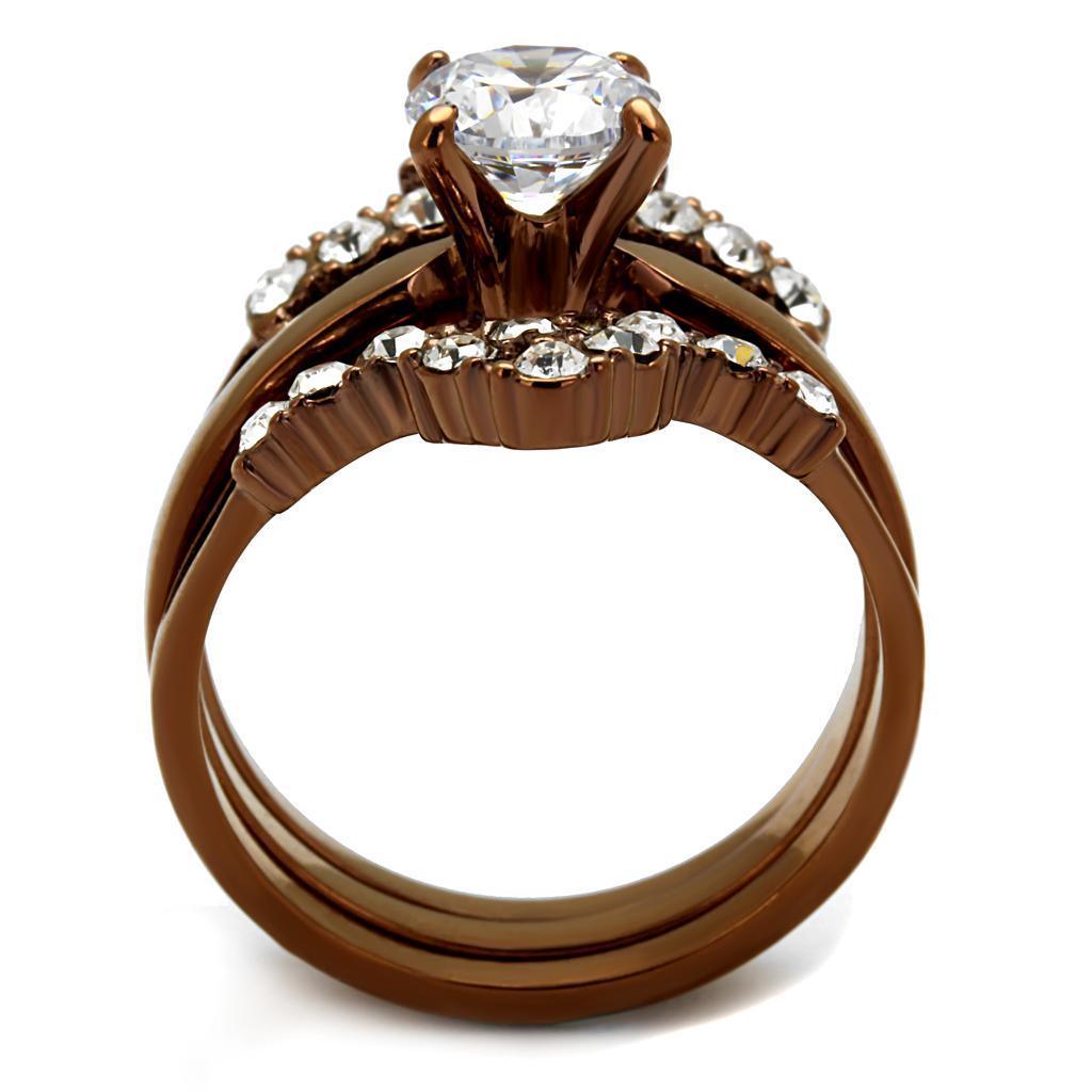 Coffee Brown Rings for Women Anillo Cafe Para Mujer Stainless Steel with AAA Grade CZ in Clear Benevento - Jewelry Store by Erik Rayo