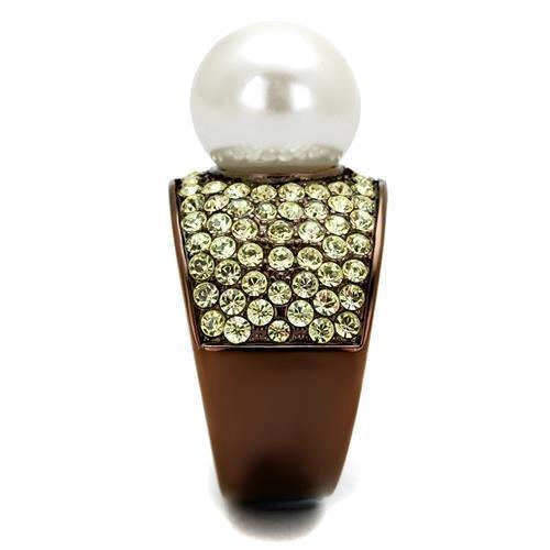 Coffee Brown Rings for Women Anillo Cafe Para Mujer Stainless Steel with Synthetic Pearl in White Emilia - Jewelry Store by Erik Rayo