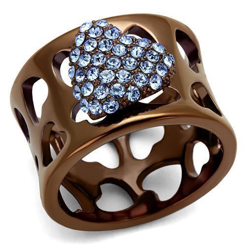 Coffee Brown Rings for Women Anillo Cafe Para Mujer Stainless Steel with Top Grade Crystal in Aquamarine Forio - Jewelry Store by Erik Rayo