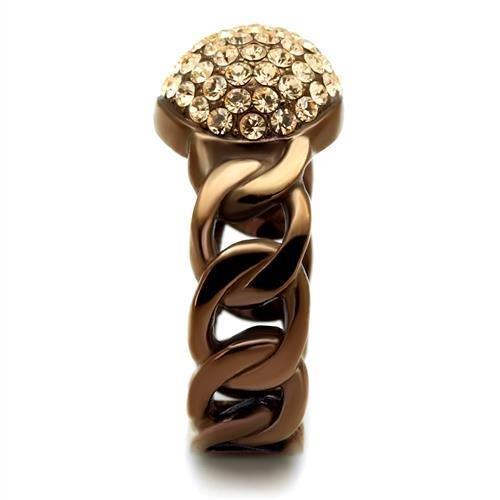 Coffee Brown Rings for Women Anillo Cafe Para Mujer Stainless Steel with Top Grade Crystal in Light Peach Formia - Jewelry Store by Erik Rayo