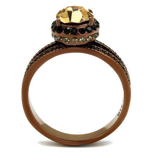 Coffee Brown Rings for Women Anillo Cafe Para Mujer Stainless Steel with Top Grade Crystal in Light Smoked Caserta - Jewelry Store by Erik Rayo