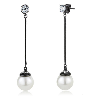 Womens Earrings Black Stainless Steel with Synthetic Pearl in White - Jewelry Store by Erik Rayo