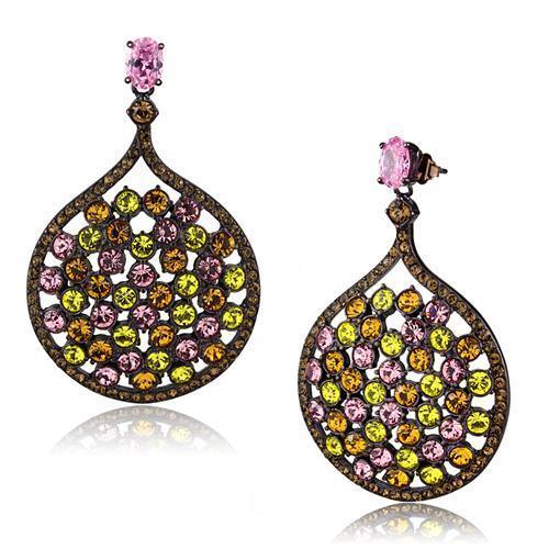 Womens Earrings Coffee Light Stainless Steel with AAA Grade CZ - Jewelry Store by Erik Rayo