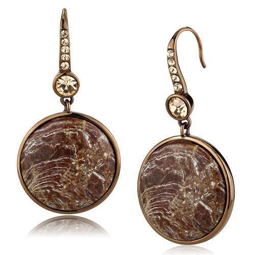 Womens Earrings Coffee Light Stainless Steel with SemiPrecious Oligoclase in Multi Color - Jewelry Store by Erik Rayo