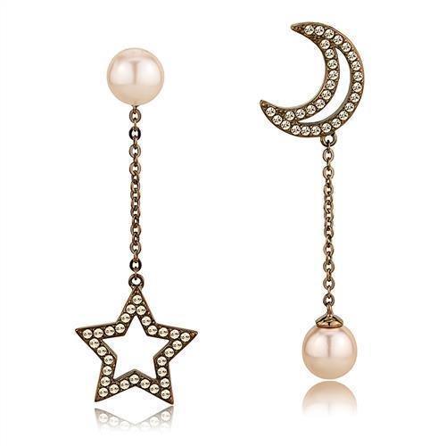 Womens Earrings Coffee Light Stainless Steel with Synthetic Pearl in Light Peach - Jewelry Store by Erik Rayo