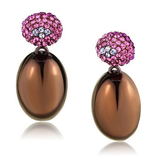 Womens Earrings Coffee Light Stainless Steel with Top Grade Crystal - Jewelry Store by Erik Rayo