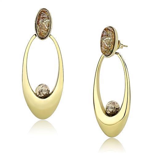 Womens Earrings Gold Stainless Steel with SemiPrecious Oligoclase in Multi Color - Jewelry Store by Erik Rayo