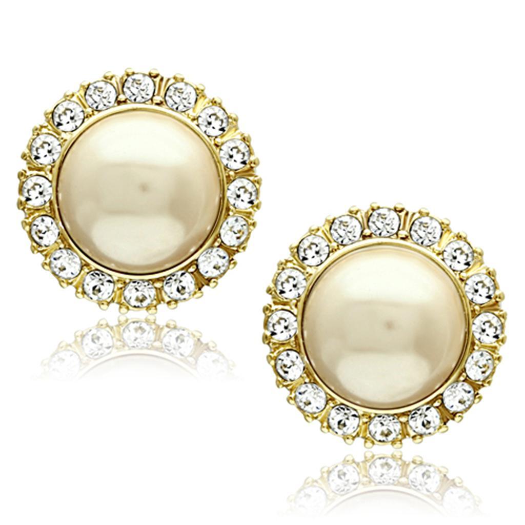 Womens Earrings Gold Stainless Steel with Synthetic Pearl in Citrine Yellow - Jewelry Store by Erik Rayo