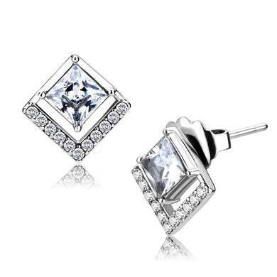 Womens Earrings High Polished Silver (No Plating) Stainless Steel with AAA Grade CZ - Jewelry Store by Erik Rayo