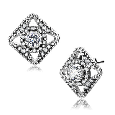 Womens Earrings High Polished Silver (No Plating) Stainless Steel with AAA Grade CZ - Jewelry Store by Erik Rayo