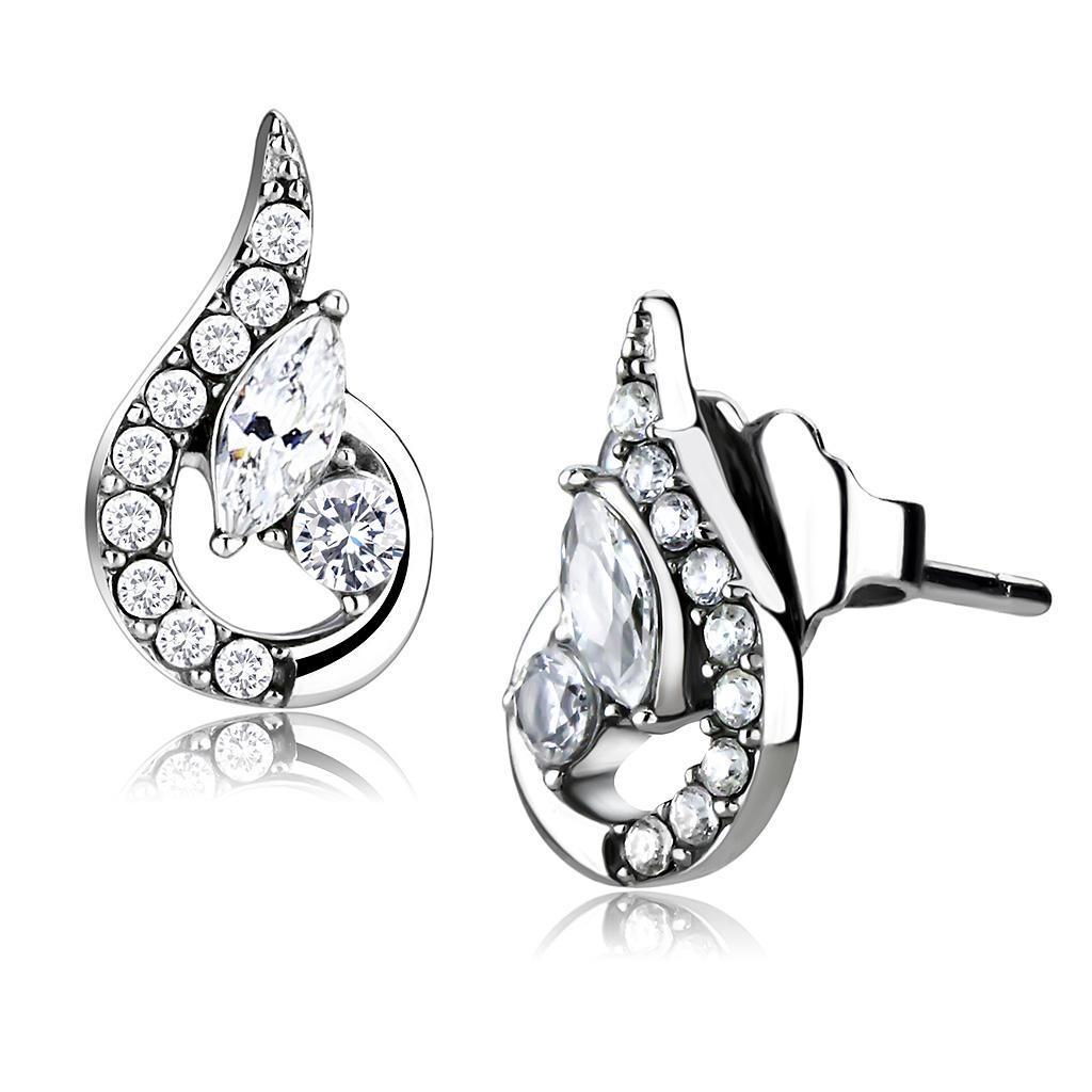 Womens Earrings High Polished Silver (No Plating) Stainless Steel with AAA Grade CZ - Jewelry Store by Erik Rayo