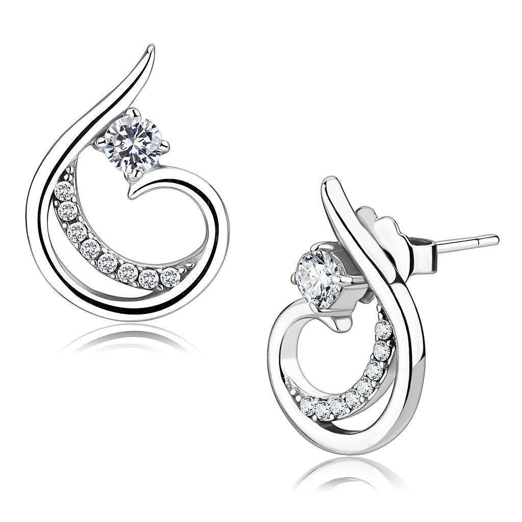 Womens Earrings High Polished Silver (No Plating) Stainless Steel with AAA Grade CZ - Jewelry Store by Erik Rayo