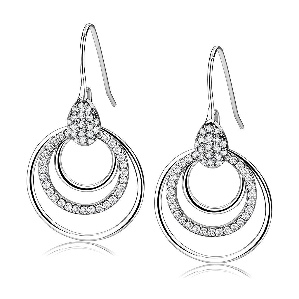 Womens Earrings High Polished Silver (No Plating) Stainless Steel with AAA Grade CZ - Jewelry Store by Erik Rayo