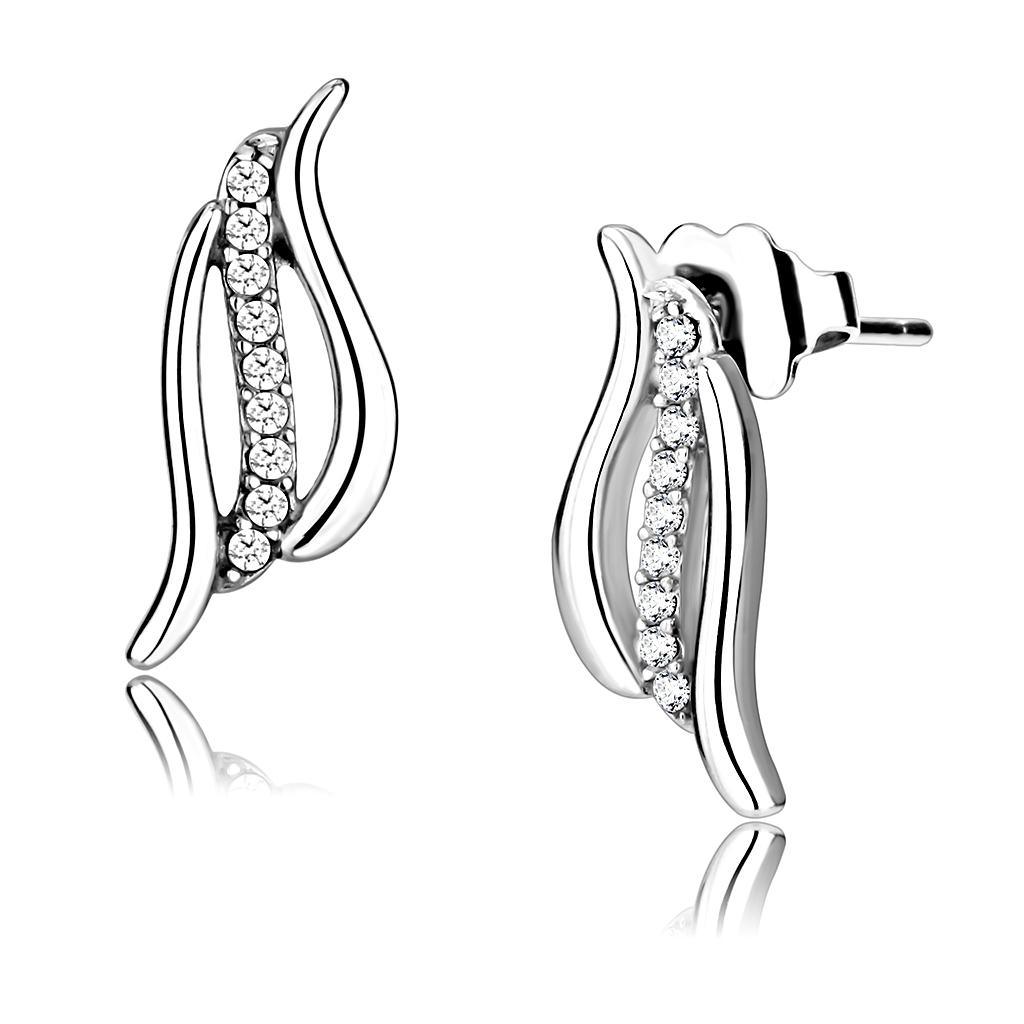 Womens Earrings High Polished Silver (No Plating) Stainless Steel with AAA Grade CZ - Jewelry Store by Erik Rayo