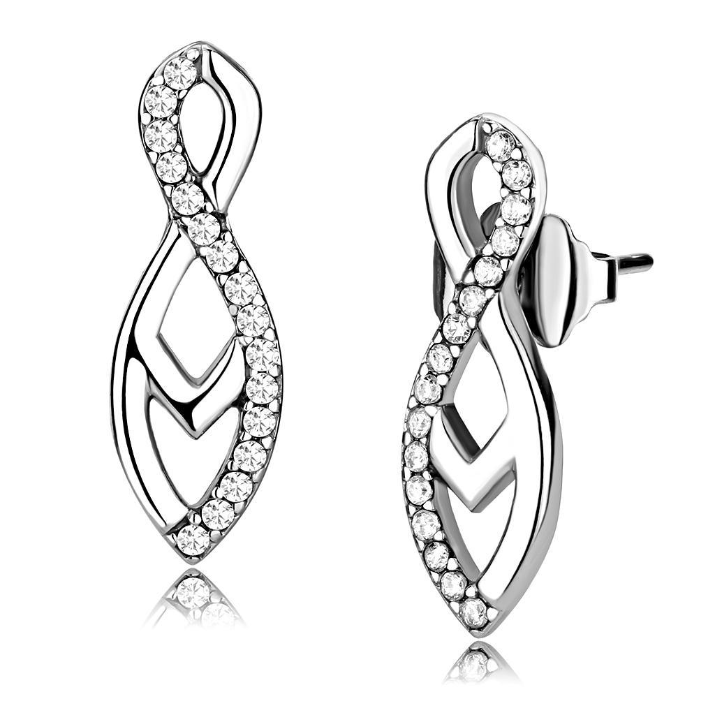 Womens Earrings High Polished Silver (No Plating) Stainless Steel with AAA Grade CZ - Jewelry Store by Erik Rayo