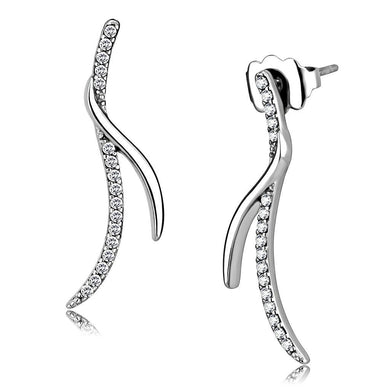 Womens Earrings High Polished Silver (No Plating) Stainless Steel with AAA Grade CZ - Jewelry Store by Erik Rayo