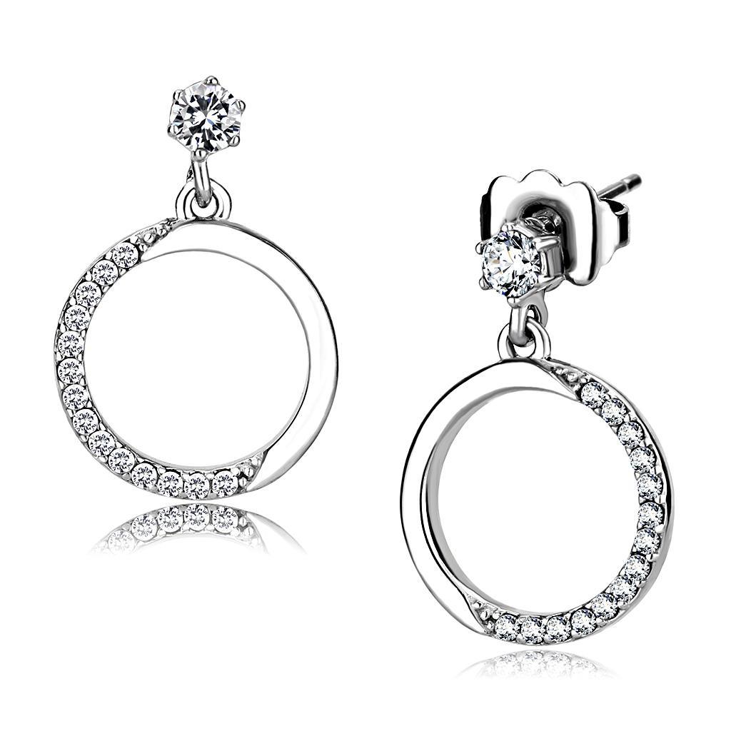 Womens Earrings High Polished Silver (No Plating) Stainless Steel with AAA Grade CZ - Jewelry Store by Erik Rayo