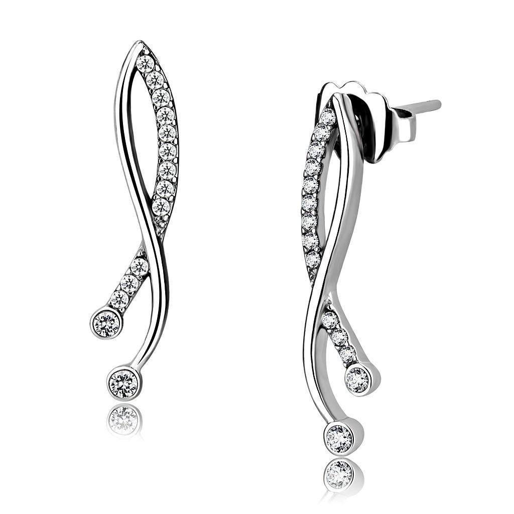 Womens Earrings High Polished Silver (No Plating) Stainless Steel with AAA Grade CZ - Jewelry Store by Erik Rayo