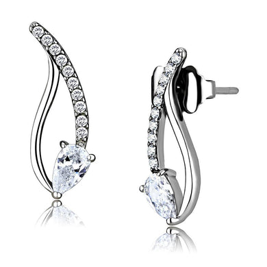 Womens Earrings High Polished Silver (No Plating) Stainless Steel with AAA Grade CZ - Jewelry Store by Erik Rayo