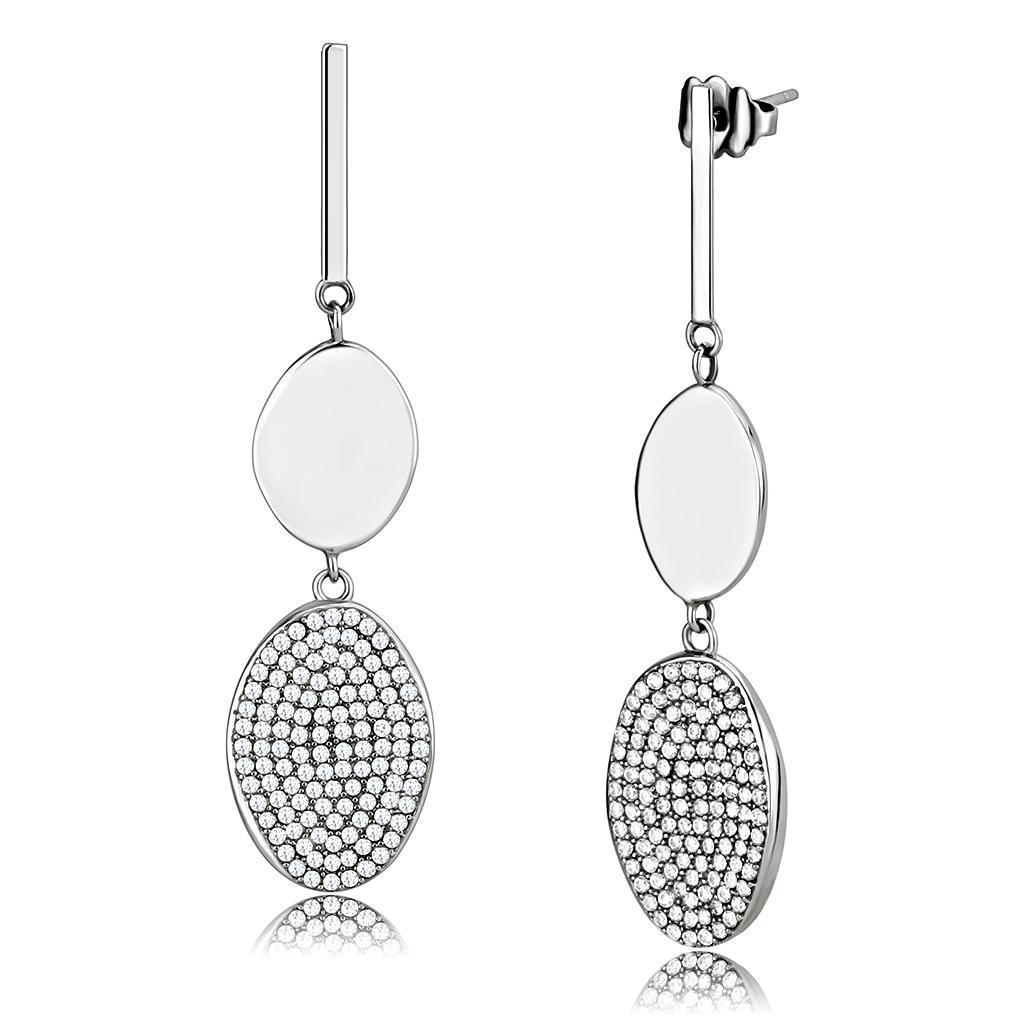 Womens Earrings High Polished Silver (No Plating) Stainless Steel with AAA Grade CZ - Jewelry Store by Erik Rayo