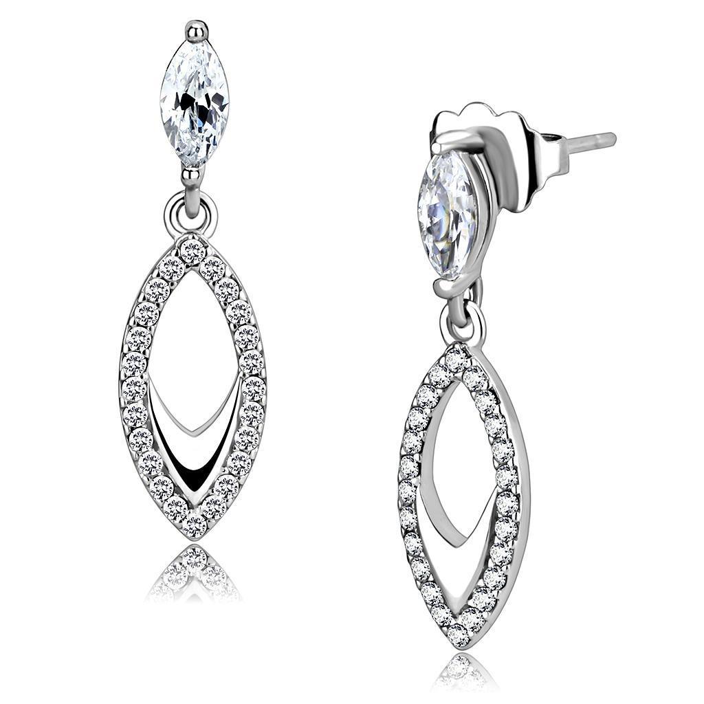 Womens Earrings High Polished Silver (No Plating) Stainless Steel with AAA Grade CZ - Jewelry Store by Erik Rayo