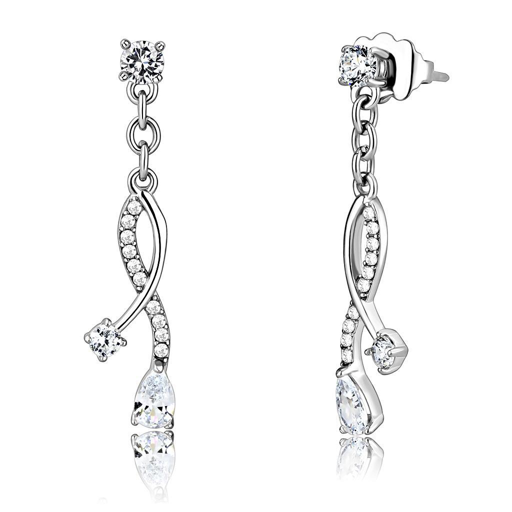 Womens Earrings High Polished Silver (No Plating) Stainless Steel with AAA Grade CZ - Jewelry Store by Erik Rayo