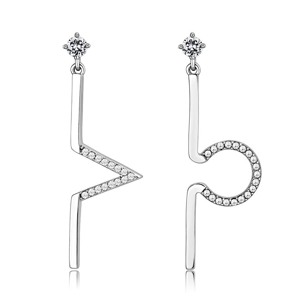 Womens Earrings High Polished Silver (No Plating) Stainless Steel with AAA Grade CZ - Jewelry Store by Erik Rayo