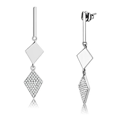 Womens Earrings High Polished Silver (No Plating) Stainless Steel with AAA Grade CZ - Jewelry Store by Erik Rayo