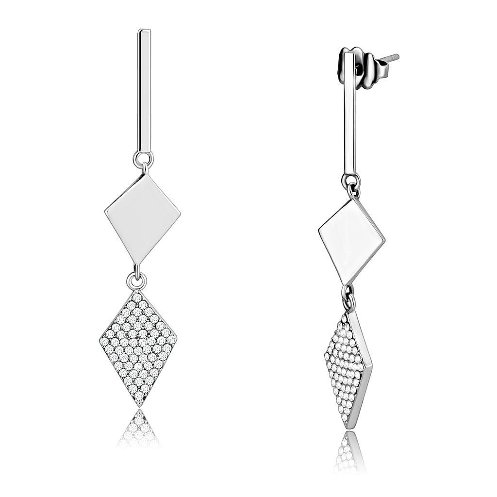 Womens Earrings High Polished Silver (No Plating) Stainless Steel with AAA Grade CZ - Jewelry Store by Erik Rayo