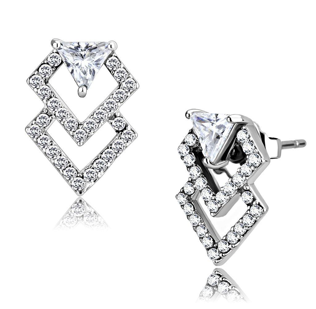 Womens Earrings High Polished Silver (No Plating) Stainless Steel with AAA Grade CZ - Jewelry Store by Erik Rayo