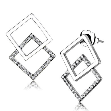 Womens Earrings High Polished Silver (No Plating) Stainless Steel with AAA Grade CZ - Jewelry Store by Erik Rayo