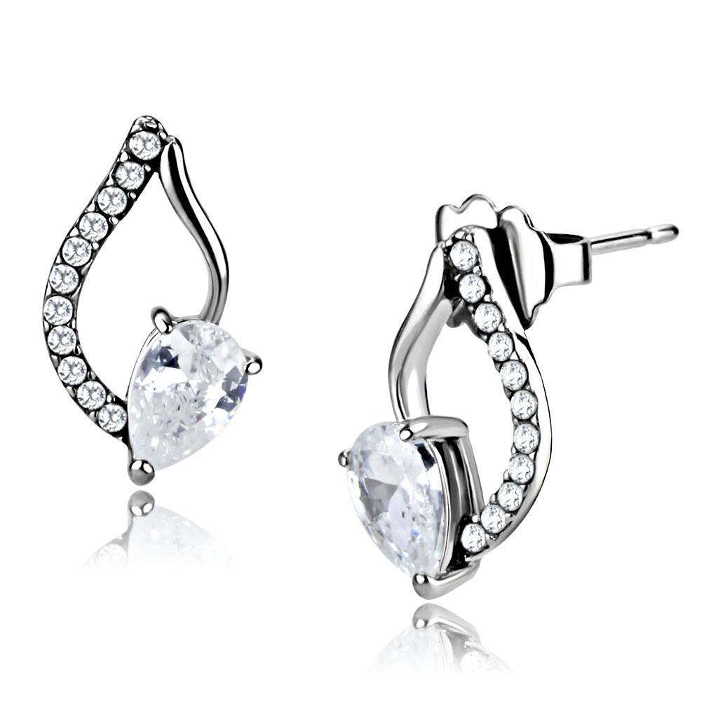 Womens Earrings High Polished Silver (No Plating) Stainless Steel with AAA Grade CZ - Jewelry Store by Erik Rayo