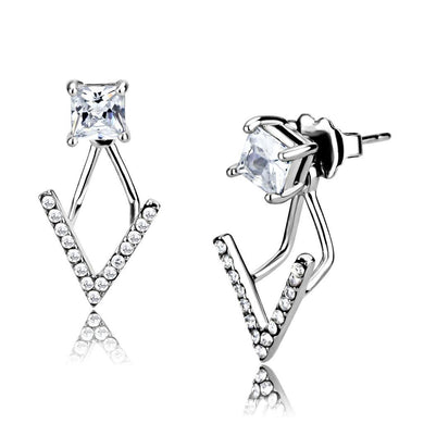 Womens Earrings High Polished Silver (No Plating) Stainless Steel with AAA Grade CZ - Jewelry Store by Erik Rayo