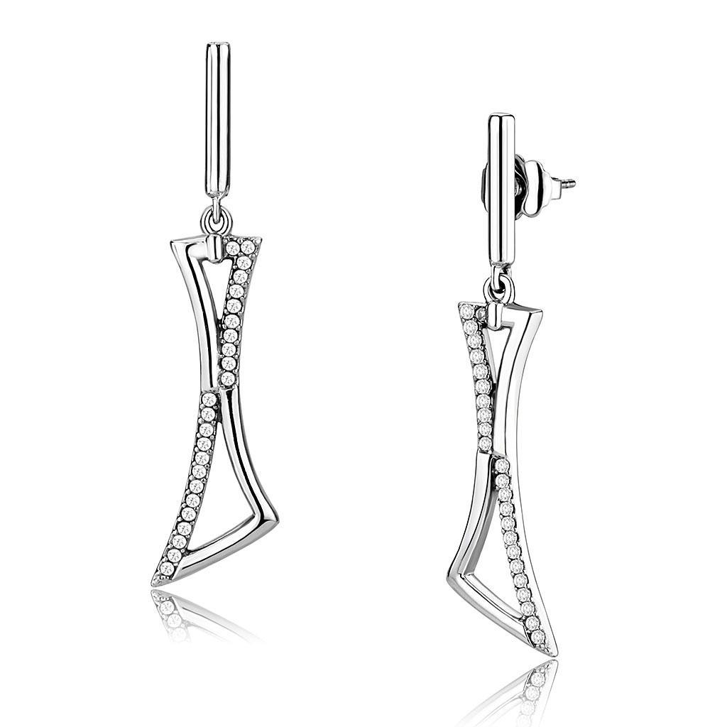 Womens Earrings High Polished Silver (No Plating) Stainless Steel with AAA Grade CZ - Jewelry Store by Erik Rayo