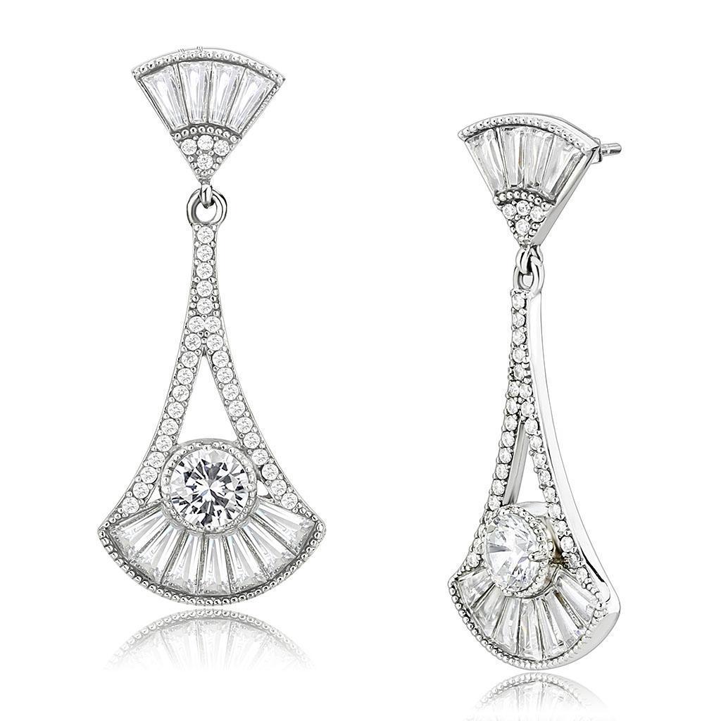 Womens Earrings High Polished Silver (No Plating) Stainless Steel with AAA Grade CZ - Jewelry Store by Erik Rayo