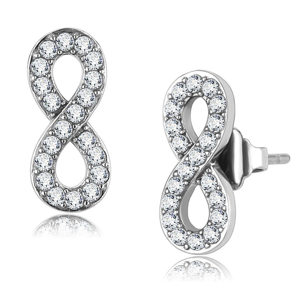 Womens Earrings High Polished Silver (No Plating) Stainless Steel with AAA Grade CZ - Jewelry Store by Erik Rayo