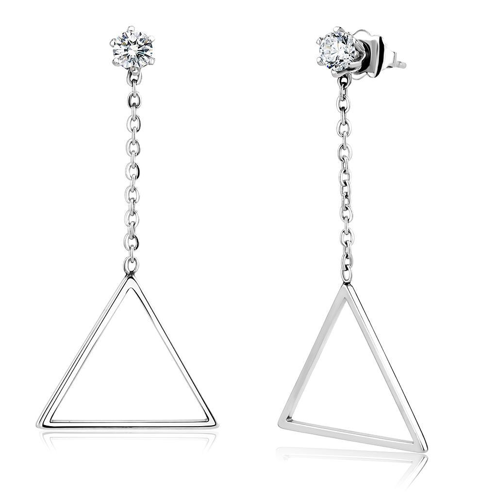 Womens Earrings High Polished Silver (No Plating) Stainless Steel with AAA Grade CZ - Jewelry Store by Erik Rayo