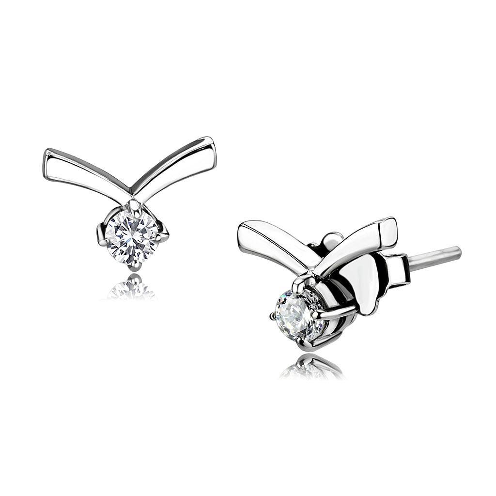 Womens Earrings High Polished Silver (No Plating) Stainless Steel with AAA Grade CZ - Jewelry Store by Erik Rayo